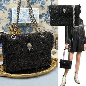 🆕 KURT GEIGER LONDON 🧿 NWOT Black Tweed & Iridescent Sequin Kensington Bag